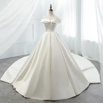 2020 Свадебные платья со шлейфом в виде милой элегантной Новой пышной принцессы, Тонкое простое атласное свадебное платье с шлейфом, Vestido De Noiva Bride