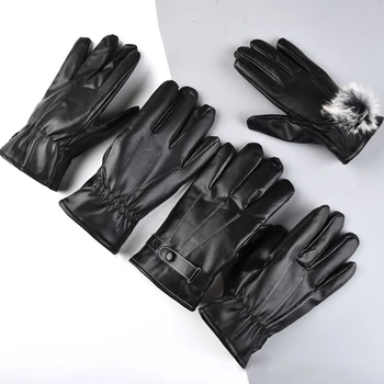 1 пара мужских и женских кожаных перчаток с сенсорным экраном, теплые для зимней езды, водонепроницаемые, для улицы, плюс перчатки с бархатной подкладкой