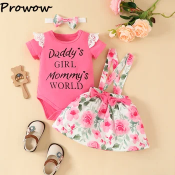 Prowow/ Летние наряды для маленьких девочек 0-18 м, кружевной комбинезон с надписью 