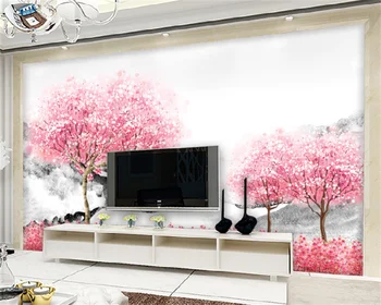 Обои на заказ, красивые цветы персика, свежие модные пейзажи, художественное оформление гостиной, роспись стен