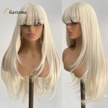 Charisma Синтетический парик с челкой спереди, натуральные волнистые светлые парики для женщин, парики из термостойкого волокна, кружевные парики для косплея, светлый парик