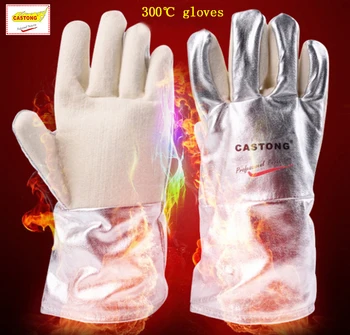 Перчатки CASTONG с высокой температурой 300 градусов из пара-арамидной алюминиевой фольги, огнеупорные перчатки, изоляционные перчатки для защиты от ожогов