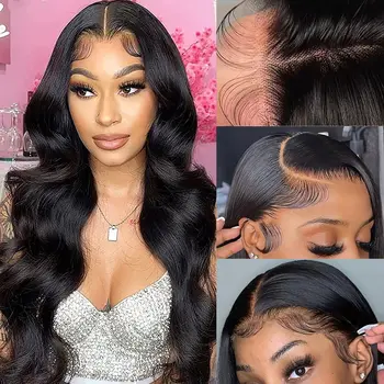 Парики на кружеве 13x4, объемная волна, бесклеевые парики из человеческих волос 180 плотности для чернокожих женщин, Бразильские Натуральные волосы, предварительно выщипанные