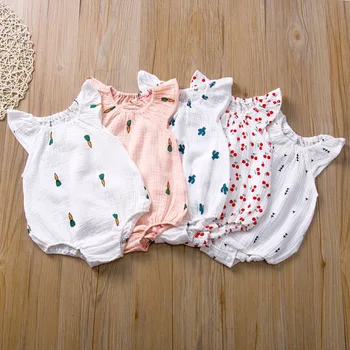 Летние ползунки для новорожденных девочек из муслина, хлопка и льна, детские ползунки, комбинезон, Модная детская одежда