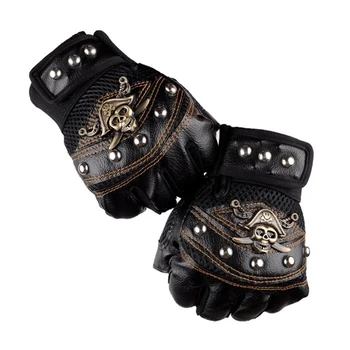 Перчатки из искусственной кожи в стиле панк с черепами и заклепками, Мужские и женские Модные хип-хоп противоскользящие перчатки на половину пальца, Летние Велосипедные Аксессуары для мотоциклов