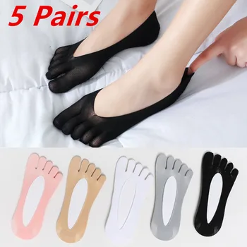 10шт = 5 пар женских летних носков с пятью пальцами, ультратонкие носки-лодочки, забавный носок, невидимый носок, силиконовые нескользящие бархатные носки
