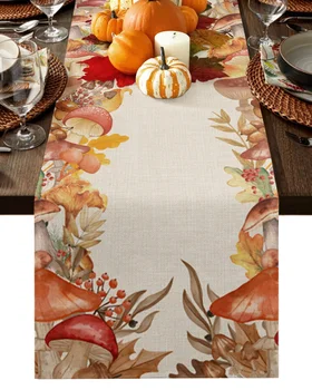 Осенние грибы, растения, настольная дорожка, Хлопчатобумажное белье, декор для свадебного ужина, настольный флаг, украшение чайного столика в доме отдыха