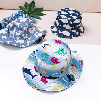 Детская панама, новинка весны, солнцезащитная шляпа для мальчиков и девочек, милое мультяшное животное Кит, летняя детская шляпа для улицы, рыболовная кепка в Корейском стиле