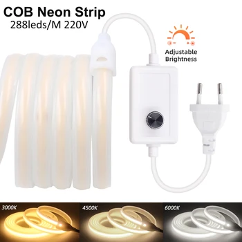 COB LED Strip Light Неоновая Вывеска 288leds / M EU Plug С Регулируемой Яркостью 220V Водонепроницаемая Лампа RA85 Outdoor Garden Neon COB Light