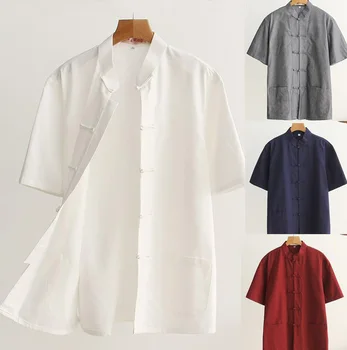 9 цветов Мужские летние костюмы Тан с короткими рукавами рубашки для медитации мужская униформа кунг-фу тайцзи lay одежда для боевых искусств