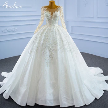 EASN HORIA, Великолепные аппликации, бальное платье с длинным рукавом, Свадебное платье 2023, Элегантный круглый вырез, шнуровка, Блестящий тюль, Винтажное платье невесты