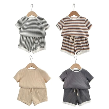 Летняя одежда для девочек и мальчиков, детская футболка с круглым вырезом и шорты, хлопковая повседневная одежда