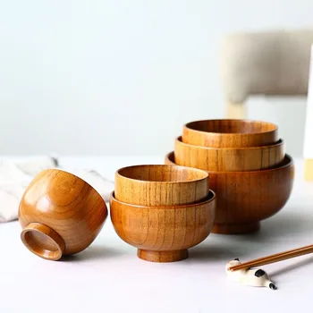 Сервировочная миска из дерева акации для фруктов или салатов В японском стиле, деревянная Миска для рисового супа, Контейнер для еды, Кухонная посуда