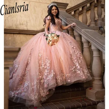 Розовые Пышные Платья 2023 Princess Sweet для Девочек 15 Лет, Праздничные Платья на День Рождения с Аппликациями, vestidos de quinceanera