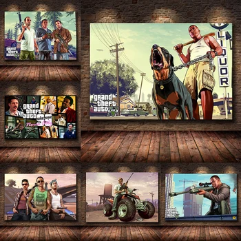 Grand Theft Auto V Игровой Плакат GTA 5 Печать Картин На Холсте Настенное Искусство Спальня Игровая Комната Декор Стен Поддержка Настройки Изображения