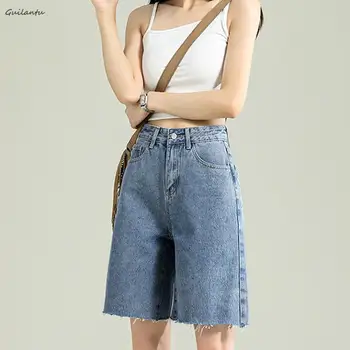 Женские джинсовые шорты с высокой талией, летние повседневные Винтажные джинсы Y2k Harajuku в Корейском стиле, уличная одежда, Короткие штаны, широкие шорты для велосипедистов.