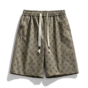 Новые летние мужские спортивные шорты-бермуды, Повседневные трендовые короткие брюки с принтом, свободные штаны для фитнеса, бега трусцой, дышащие 5-точечные брюки для уличного хип-хопа
