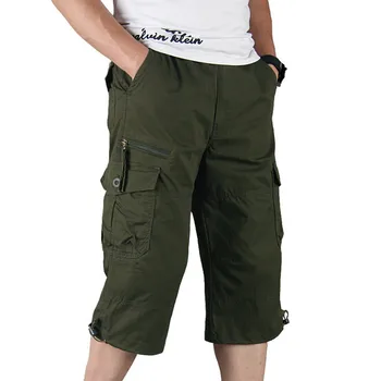 Летние мужские шорты-карго, повседневный хлопковый комбинезон, длинные бриджи с множеством карманов, военный камуфляж, капри, тактические шорты