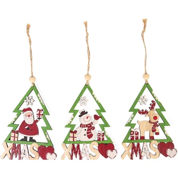 Рождественские подвески в виде лося, Санта-Клауса, снеговика, деревянных подвесных украшений на Рождественскую елку 85LC