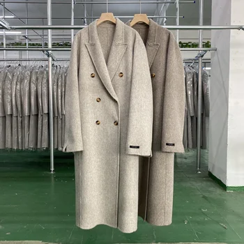 Корейское модное двубортное двустороннее шерстяное пальто ручной работы, свободная толстая длинная куртка для женщин, осень-зима