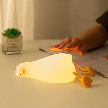 Ночники Led Night Cute Duck Light Перезаряжаемая лампа USB Мультяшный Силиконовый держатель для телефона Украшение детской спальни Подарок на день рождения