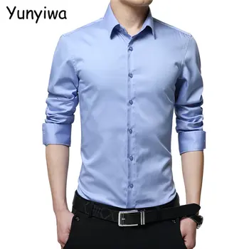 Брендовые мужские рубашки из мерсеризованного хлопка, однотонная приталенная шелковая рубашка с длинным рукавом, гладкие мужские рубашки Больших размеров S-5XL