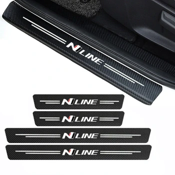 Автомобильный порог N line из углеродного волокна, черная накладка на ступеньки, защита от царапин, Термоаппликационные наклейки для Elantra Tucson Sonata