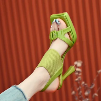 Новые летние туфли на высоком каблуке с квадратным носком, модные женские туфли на тонком каблуке с эластичной резинкой, Модная женская обувь Chaussure Femme A Talon