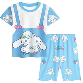 Летняя пижама Sanrio, пижама Hello Kitty Kuromi Melody Cinnamoroll, детская футболка с короткими рукавами и рисунком из мультфильма