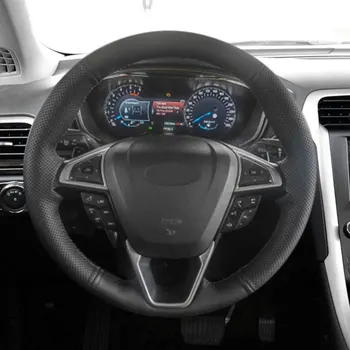 Чехол на руль с ручной оплеткой для Ford Mondeo Fusion 2013 - 2019 EDGE 2015 2016 2017 2018, Черная Перфорированная кожа из микрофибры