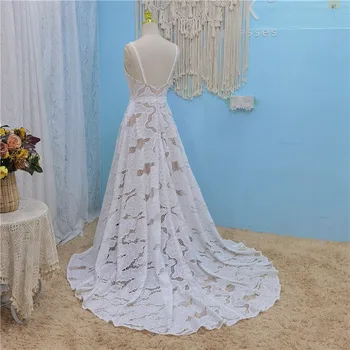 UMK 2022 Свадебное платье в стиле Бохо с шифоновой вышивкой на пляжных бретельках Винтажные свадебные платья оригинального дизайна