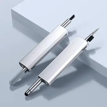 Ручка для чистки наушников Кнопочное управление металлическим наконечником с двойной головкой, чехол для наушников Bluetooth, щетка для чистки цифровой клавиатуры