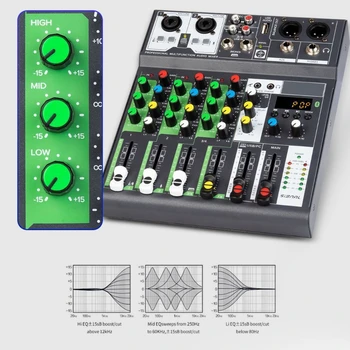 4-канальный микшерный вход 48VPhantom Power Stereo DJ Studio Streaming Mixer со встроенной компьютерной звуковой картой