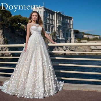 Классическое свадебное платье Doymeny с аппликацией на все тело, с круглым вырезом, без рукавов, на шнуровке сзади с большим бантом, со шлейфом, элегантное Robe De Mariee