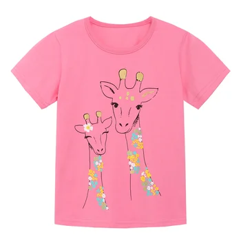 Новое поступление, летние футболки для девочек, хит продаж, Детский костюм с принтом Жирафа, Милые футболки для малышей, топы