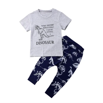 Citgeett Dinosaur Kids Хлопковый топ для маленьких мальчиков, Серая футболка, Брюки, леггинсы, Комплект одежды, Летняя одежда с героями мультфильмов