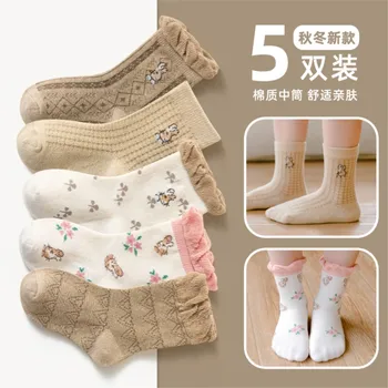 Детские чулочно-носочные изделия, осенне-зимние носки для малышей, кружевные цилиндрические детские носки с цветочным рисунком для девочек-зайчиков, наполнитель Princess Chaussettes