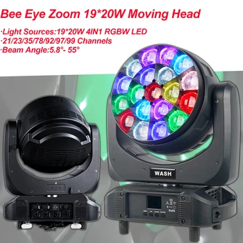 19x20W LED Big Bee Eyes Moving Head Stage Lighting Beam Wash Zoom Эффект Мытья Движущейся Головы для Вечеринки KTV Pub Bar DJ Show Party