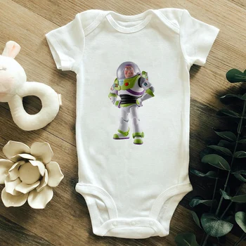Детский комбинезон для новорожденных с принтом Buzz Lightyear серии Disney White для новорожденных, летний Новый комбинезон унисекс для маленьких девочек и мальчиков, прямая поставка, тренд
