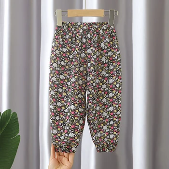 Летние брюки для девочек с цветочным рисунком, детские брюки для девочек в повседневном стиле, одежда для маленьких девочек