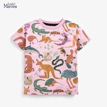 Рубашки с короткими рукавами для девочек Little maven, Летние топы для девочек, футболки, футболка с изображением животных, Кенгуру, Детская одежда от 2 до 7 лет