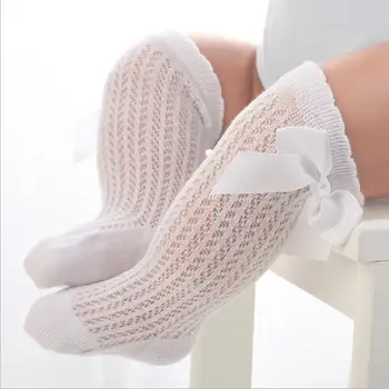 Носки с рыболовной сетью в королевском стиле для детей и девочек, детские носки с бантом-шлангом длиной до колен, летние Детские носки с полой сеткой от 0 до 3 лет