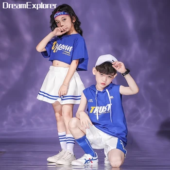 Летние толстовки для мальчиков, шорты, укороченный топ в стиле хип-хоп для девочек, мини-юбка, комплекты одежды для уличных танцев, детская школьная форма, костюмы