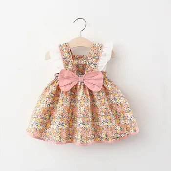 Летнее детское платье для девочек, юбки принцессы, детское платье с бантом 2, 3, 4, 5, 6 лет
