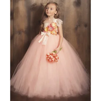 Элегантное платье-пачка с цветочным узором для девочек, детские вязаные крючком платья с тюлевыми ремешками, бальное платье с кружевным бантом, детское платье для костюмированной вечеринки на свадьбу