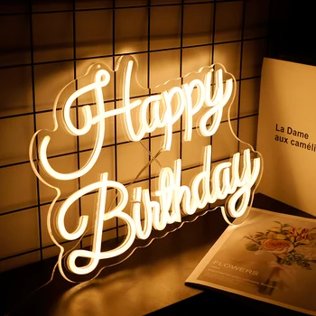 2023 Новая неоновая вывеска Happy Birthday для декора стен Многоразовые неоновые световые вывески Happy Birthday для украшения всех вечеринок по случаю Дня рождения