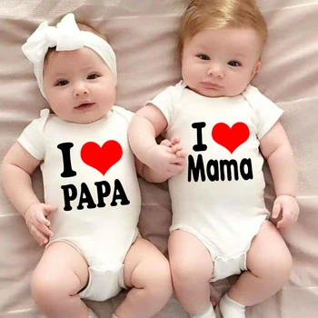 Я люблю Папу маму, Одежду для маленьких мальчиков и девочек, Детское боди, Модную повседневную одежду с коротким рукавом, Наряд Ropa, Праздничные подарки для близнецов