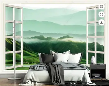 Изготовленная на заказ фреска, 3d настенная роспись на стене, окно, удаленная гора, природный пейзаж, украшение дома, фотообои для стен, 3 d