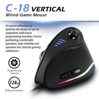 Вертикальная игровая мышь ZELOTES C-18 / T20, программируемая с разрешением 10000 точек на дюйм, 11 кнопок, проводная оптическая мышь USB RGB, геймерские мыши для портативных ПК