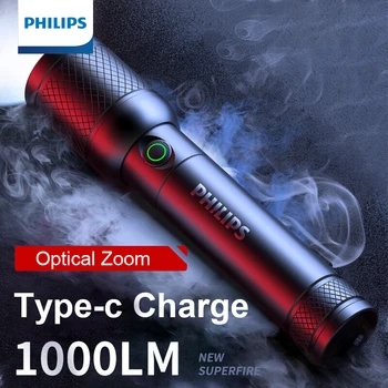 Фонарик Philips SFL6168 Zoom с USB-зарядкой, аккумулятор 18650, портативные фонарики, перезаряжаемая лампа для самообороны в кемпинге